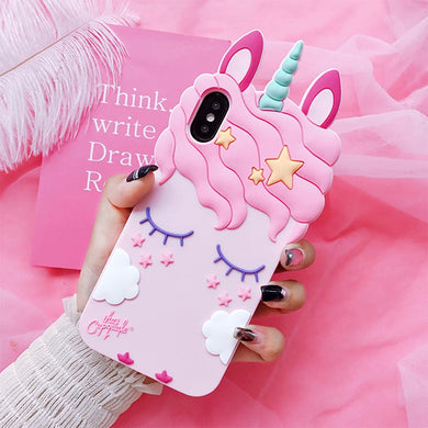 3D Fashion Cartoon Pink Unicorn Soft Silicone Case For iphone