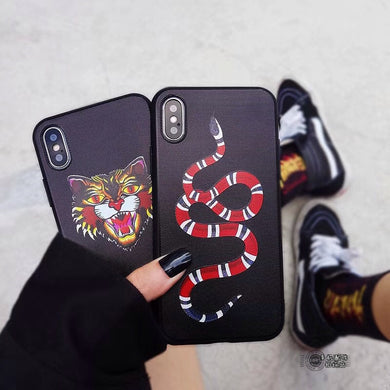 Fashion Tiger Snake Soft silicon cover case for iphone 6 6S S plus 7 7plus 8 8plus X 10 Black Animal Cat phone cases fundas capa