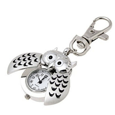 New Mini Metal Key Ring Pocket Watch owl double open Quartz Watch