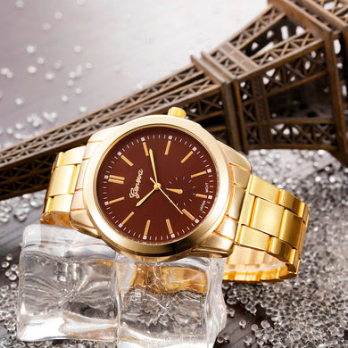 Fashion Man Women Gold Watch Crystal Stainless Steel Analog