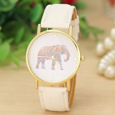 Fashion Women Elephant Printing Pattern Weaved Leather watch