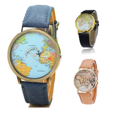 Unisex World Map Analog Wristwatch