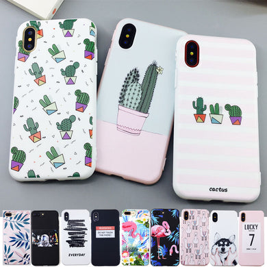 YiKELO Candy Color Art Leaf Print Phone Case for iPhone X 6 6s 7 8 Plus Cactus Plants Fashion Soft TPU Rubber Silicon Cover Capa