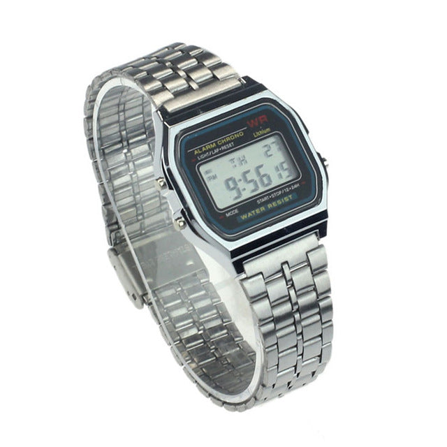 luxury Full Stainless Steel Vintage Digital Alarm Stopwatch
