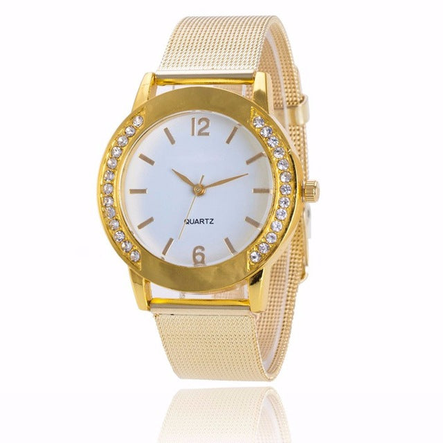 Luxury Women's Crystal Full Steel Gold Watch