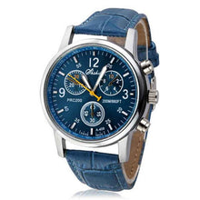 Luxury Men's Leather Analog Blue Watch